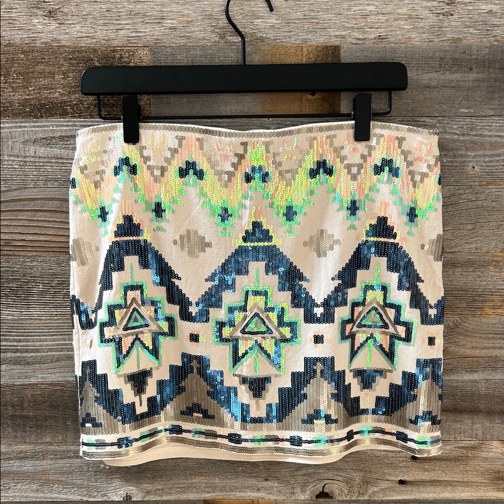 Express Sequin Geometric Print Mini Skirt Size Medium